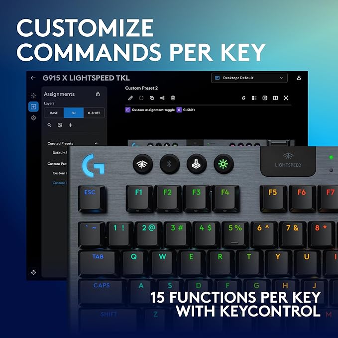 Logitech G915 X Lightspeed TKL Low-Profile Wireless Gaming Keyboard, Double-Shot PBT Keycaps, Fully Programmable Keys, RGB Backlighting, Sleek Aluminum Finishing, GL Brown Tactile - PC/Mac - Black