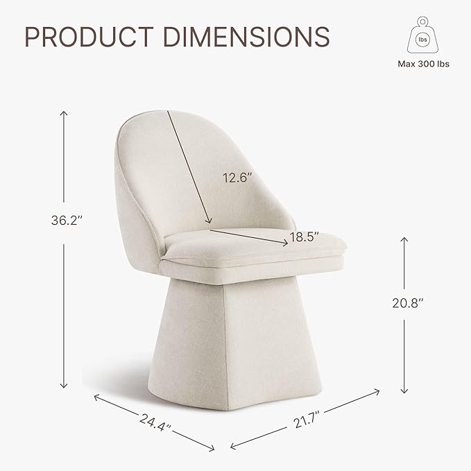 Swivel Dining Chairs Set of 4, Upholstered Mid Century Modern Deskchair with Round Back, Linen Fabric Kitchen Chairs for Dining Room, Bedroom, Dressing Room, Linen