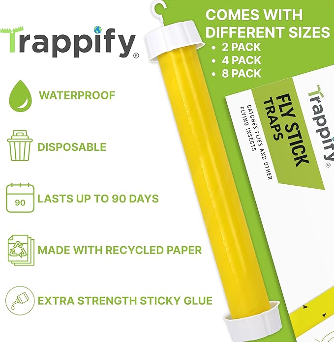 Trappify Hanging Fly Traps Outdoor: Fruit Fly Traps for Indoors | Gnat Trap | Gnat Traps for House Indoor | Fly Trap Indoor - Disposable Sticky Fly Trap for Indoor House Pest Control (2 Pack)