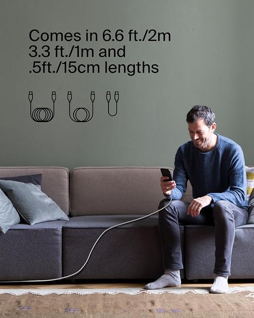 Belkin USB C to USB C Braided Cable 3.3ft iPhone Charger Cord | tangle-free braided cord iPhone 17/16 Samsung Galaxy S25 Pixel 9 MacBook iPad Pro Nintendo Switch 2 travel essential