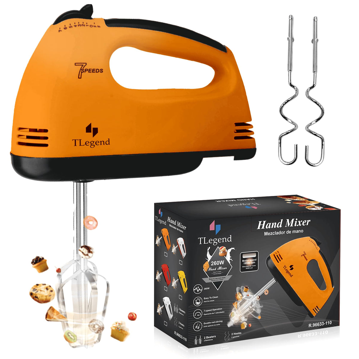 TechnoLegend Hand Mixer Electric Handheld – 7 Speed Ultra Power Electric Mixer Handheld (Orange)