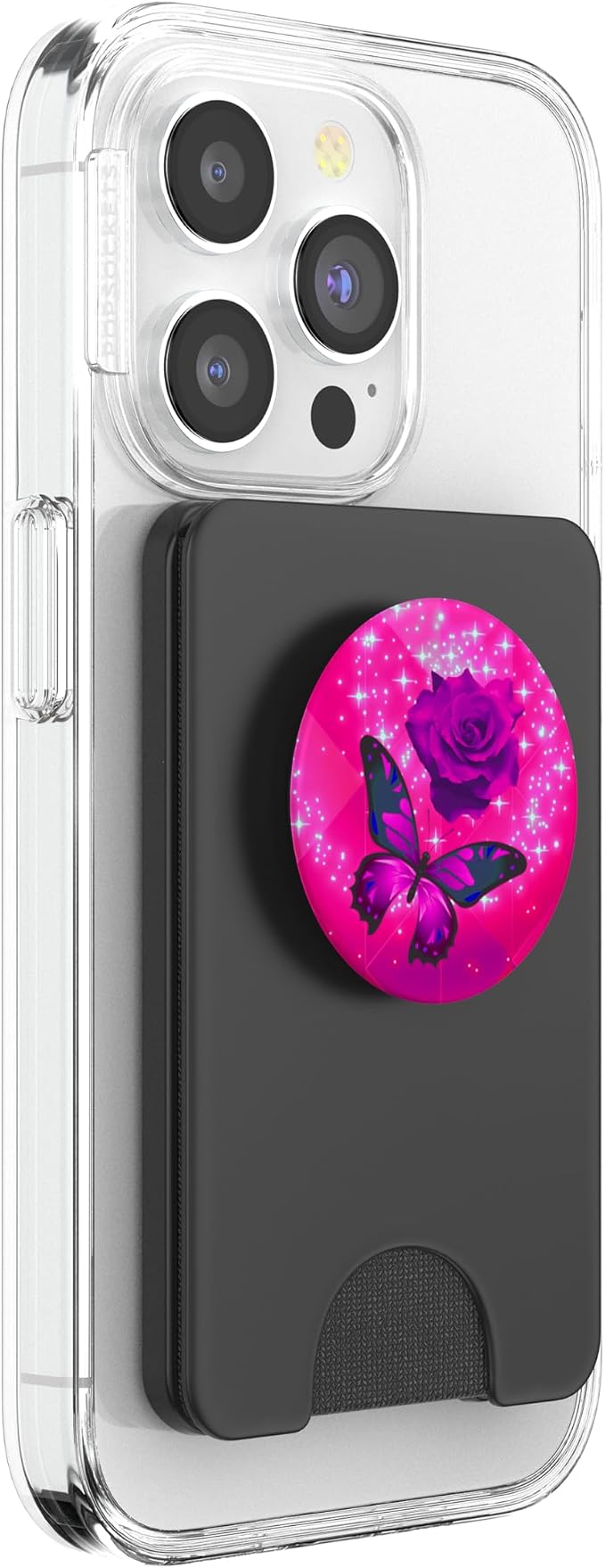 Hot Pink Butterfly Flower Rose Cell Phone Holder Grip Floral PopSockets Adhesive PopGrip