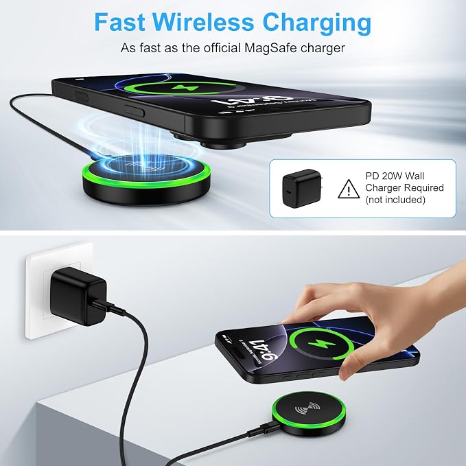Wireless Charger Fast Charging Pad Magnetic Compatible for iPhone 16E/16 | 15W Wireless Charger Stand Station Kickstand Android Phone Compatible for iPhone 16 Pro Max/17e/17 Air/17 Pro Max/15/14/13/12