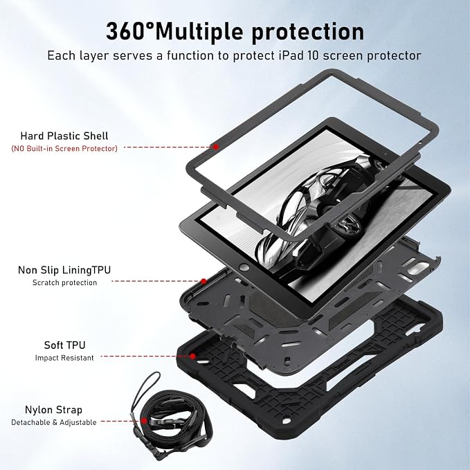for iPad (A16) 11th Generation Case 11 Inch 2025/ iPad 10th Generation Case 10.9 Inch 2022 with 360 Rotating Grip Magic StandPencil Slot/Key Chain/Carrying Shoulder Strap Cover for iPad 10th Gen