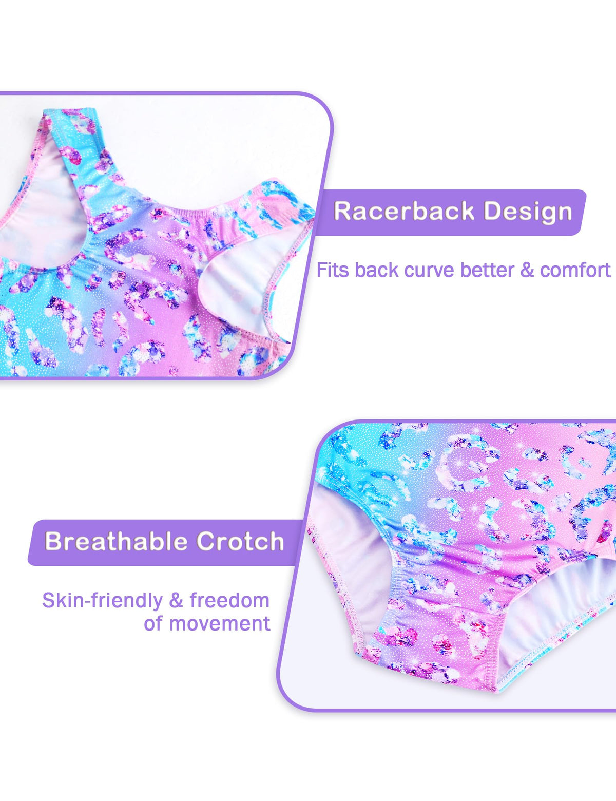 Kirinkylin Gymnastics Leotards for Girls 7 8 Years Pink Green Purple Leopard Print Training Unitard with Shorts