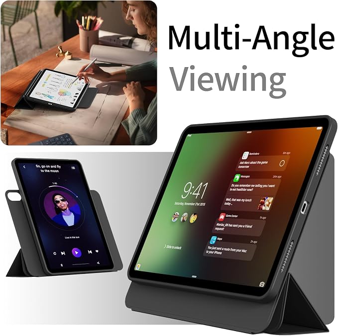 Case for iPad (A16) 11th/10th Generation (2025/2022 11/10.9 Inch) | Clear Hard PC Back Shell Smart Magnetic Detachable Cover with Clasp Portrait/Landscape Stand Auto Sleep/Wake Black