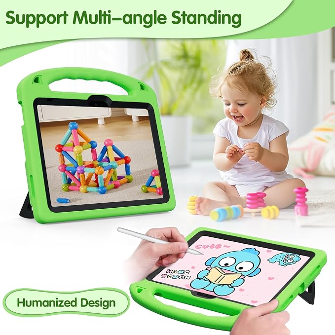 Kids Case for iPad A16 11th/ 10th Generation (2025/2022 Model) | iPad 11/ iPad 10 Full-Body Drop Protection cover with Screen Protector EVA Shockproof Handle Stand Black