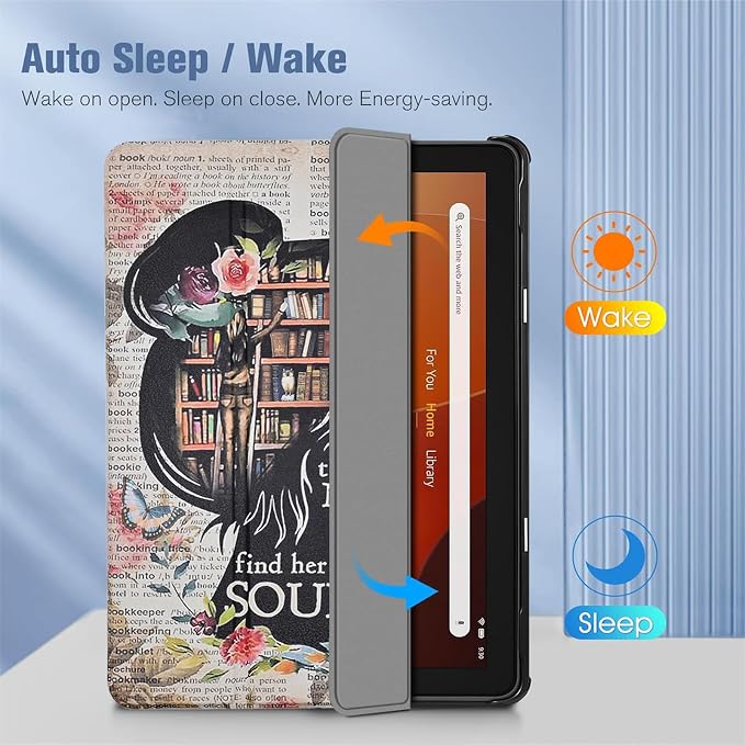 Case for Amazon Fire HD 10 Tablet (7th and 9th Generation 2017 and 2019 Release) Lightweight PU Leather Stand Cover with Auto Wake/Sleep Book and Flowers
