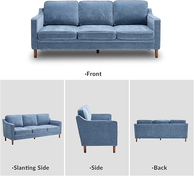 Kingfun Living Room Furniture Sets, 3 Seater Couch, Armchair and Loveseat, Mid Century Modern Sofa Set, Chenille Couch with Solid Wood Frame for Living Room & Bedroom, Light Blue