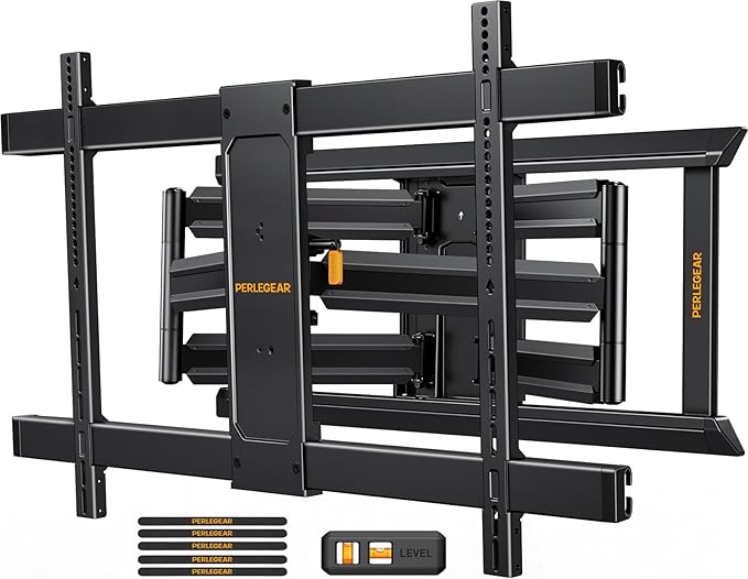 Perlegear Long Arm Full Motion TV Wall Mount for 55–120 inch TVs up to 225 lbs, Pre-Assembled TV Mount with Long Extension, Swivel & Tilt, Fits 16″/18″/24″ Wood Studs, Max VESA 900x600mm, PGXLF03B