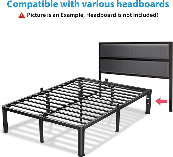 18 Inch California King Bed Frame, 3500Lbs Heavy Duty Metal Platform with Round Corner Legs Mattress Slide Stopper, Steel Slat Support No Box Spring Needed, Noise Free, Non-Slip, Easy Assembly