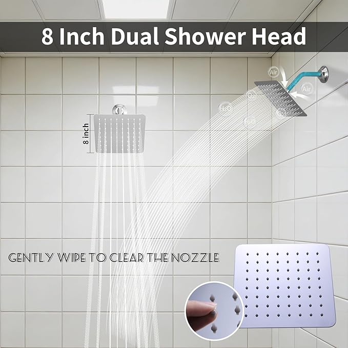 KATAIS Polished Chrome Shower System with 12 inch Ceiling Mounted Shower Head and Dual 8 inch Wall Mounted Shower Head, Digital Display Shower Faucet Set with Handheld Spray