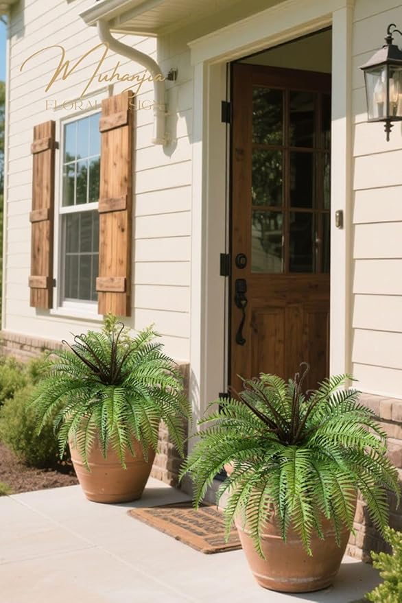 Polyester Artificial Boston Fern Bush,Set of 4,Fake Fern Hanging Plants UV Resistant That Look Real for Outdoors and Home Decor. (39" 4Pcs-Green)