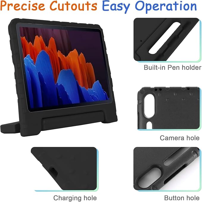Kids Case for Samsung Galaxy Tab S10 FE Plus 13.1 (2025) Techcircle Handle Stand Light EVA Foam Bumper Protective Rugged Drop Protection Child Proof Cover Black
