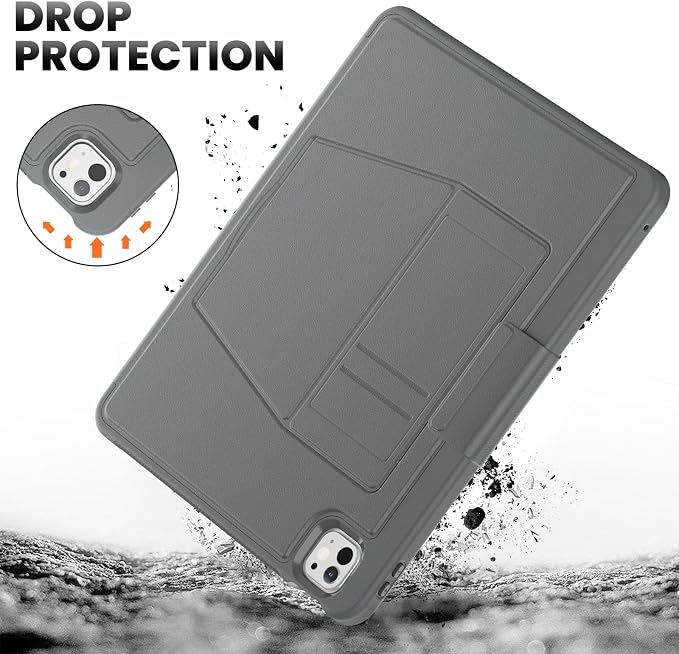 for iPad Pro 11 inch Protective Case M5 2025/M4 2024: Heavy Duty Shockproof Case with Pencil Holder - 360°Rotating Handle/Stand - Screen Protector - Shoulder Strap Black/Sky Blue