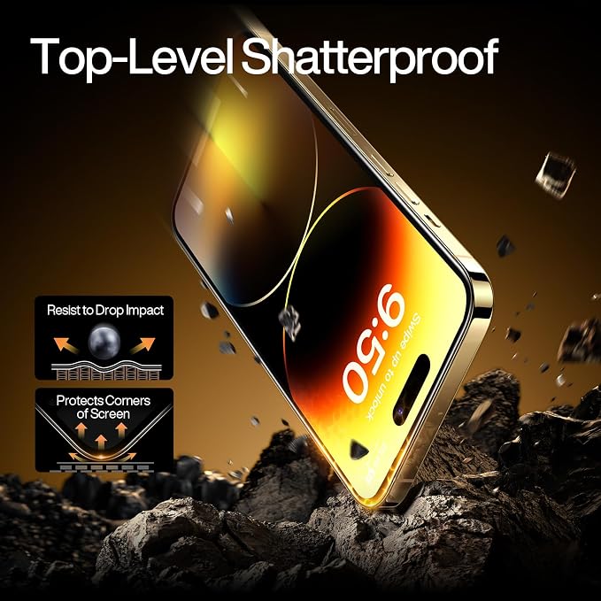 SMARTDEVIL (3+3 Pack HD Clear Screen Protector for iPhone 14 Pro Max with 3 Camera Lens Protectors 9H Tempered Glass Shatter-Resistant SmartPull Dust &amp Bubble-Free Install Frame Case-Friendly