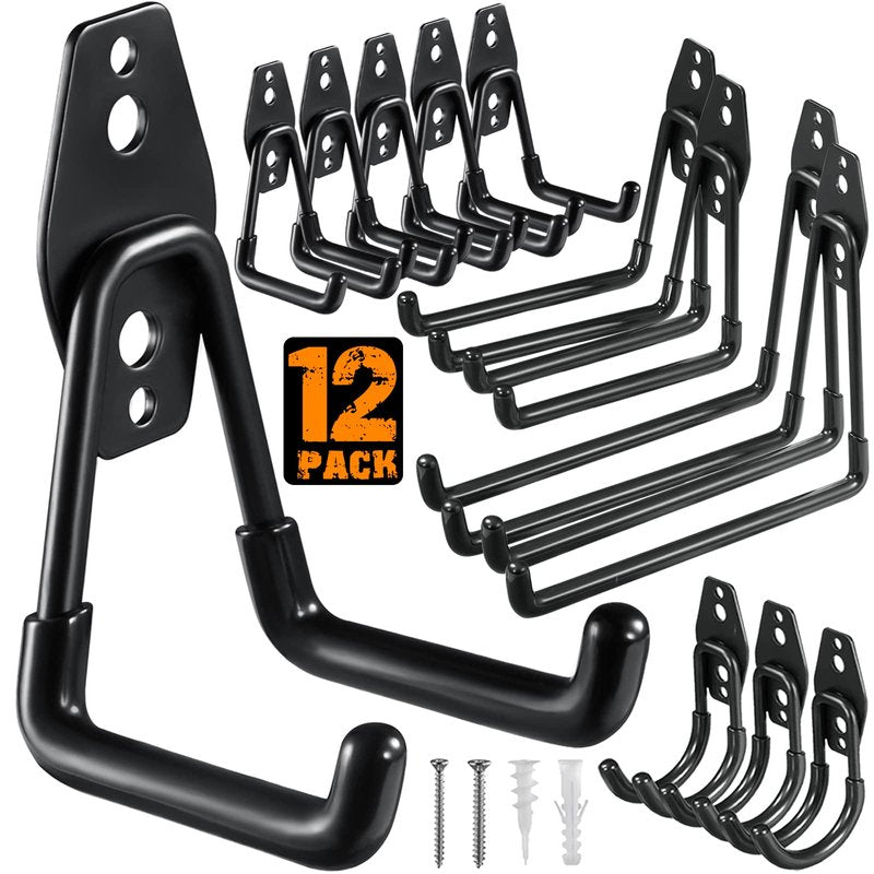 HUPBIPY Garage Hooks Heavy Duty Utility Steel with Anti-Slip Coating Wall Mount Storage Organizer for Hanging Power and Garden Tools, Ladders, Hose, Bikes, Ropes, Bulk Items, and More