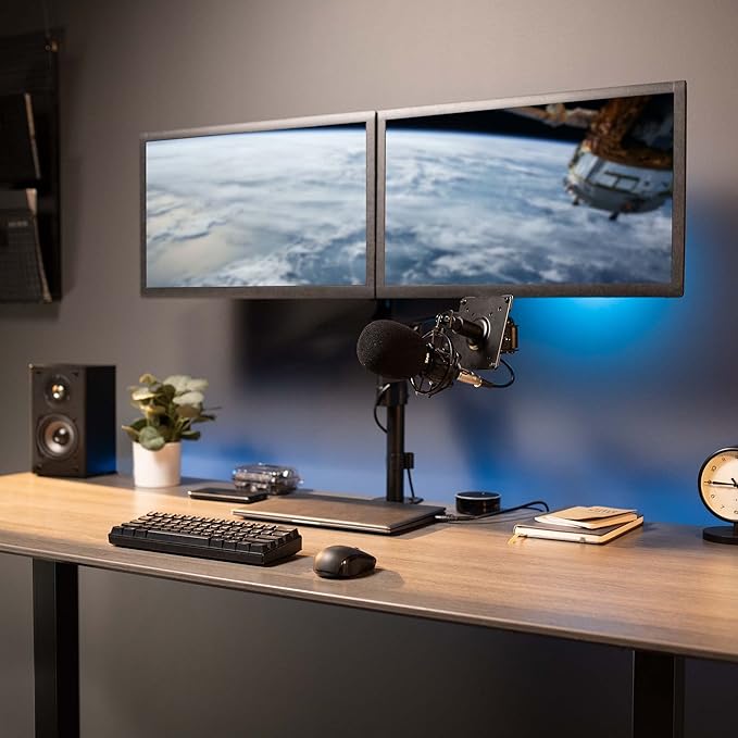 VIVO Universal Steel Microphone or Camera VESA Adapter Kit, Monitor Stand Mounting Bracket Plate, 5/8" and 3/8" Thread Base Options, Black, MOUNT-V00MIC