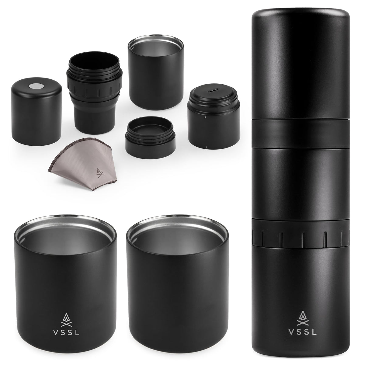 VSSL - Nest Pour Over Coffee Set | Coffee Maker for Camping | All-In-One Travel Pour Over | Transportable Dripper, 10oz Stainless Steel Travel Mug | Compact Storage & Adventure Ready | Deep Moss