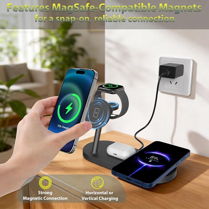 Dual Magnetic Phone Wireless Charger 30W 4 in 1 Charging Station for Apple Devices Charging Stand for iPhone 17/16/15/14/13/12 Series Support for Apple Watch11/10 for AirPods4