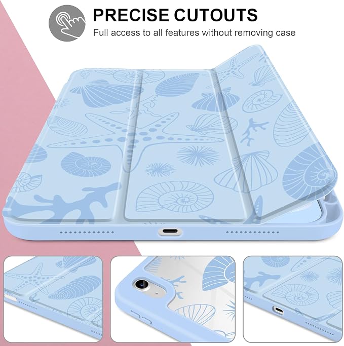 Case for iPad (A16) 11th Generation 11 inch 2025 /iPad 10th Gen 10.9 2022 - Aesthetic Cute Preppy Design Trifold Cover with Soft TPU Bumper Clear Back Auto Sleep/Wake Waves