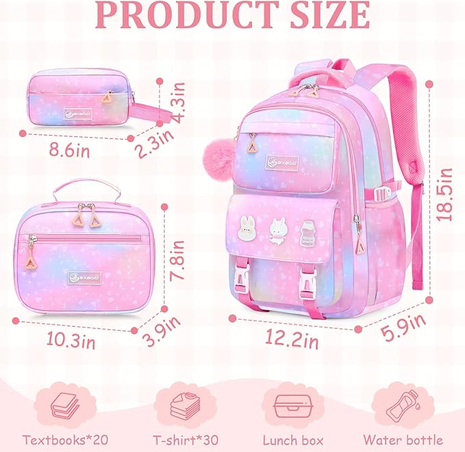 Kids Backpacks for Girls - Cute Girls Backpack for Elementary, Middle and High School Students - 18" School Bookbag