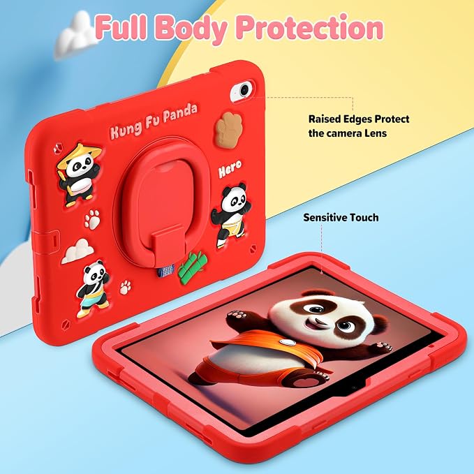 Case for iPad A16 11th Generation 11 Inch 2025 iPad 10th Generation 10.9 Inch 2022 Silicone 3D Panda Design Kids Case Heavy Duty Protection with Kickstand/Pencil Holder/Strap