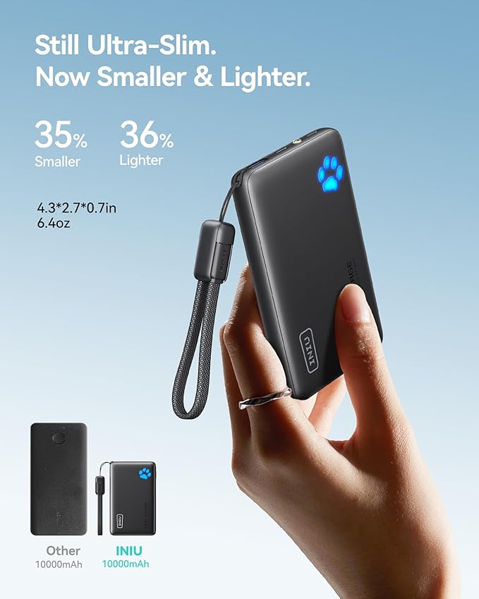 INIU Portable Charger, Ultra Slim 10000mAh 45W PD Power Bank, USB C in&Out Fast Charging Battery Pack, Travel Essential Phone Powerbank Compatible with iPhone 16 15 14 Samsung S22 S21 Google iPad etc