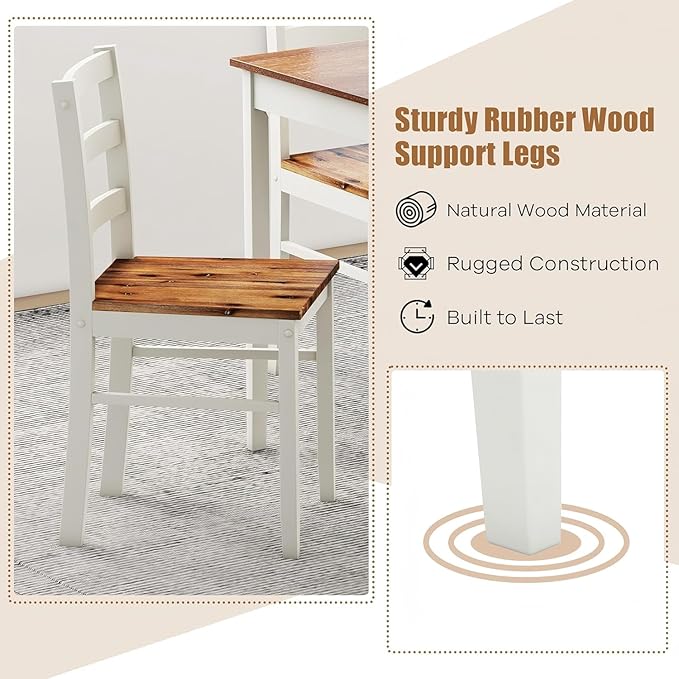NAFORT Dining Table Set for 4, Solid Wood Kitchen Table and Chairs, Farmhouse Dinette Set w/Apron, Rubber Wood Legs, Mid-Century Modern Dining Room Table and 4 Chairs for Kitchen, Restaurant