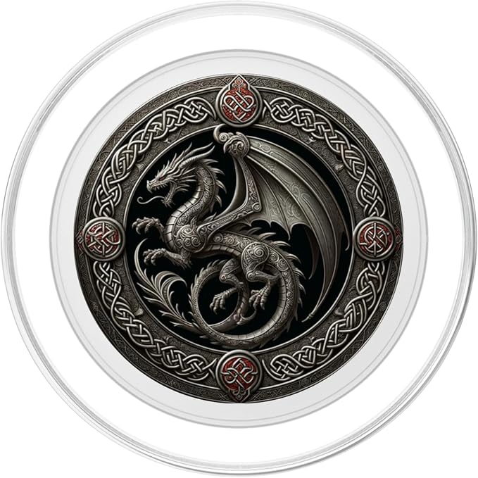 Aesthetic Viking Chinese Dragon Silver Mythical Fantasy PopSockets Adhesive PopGrip