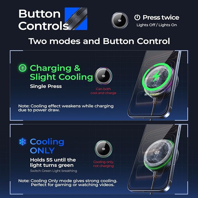 Qi2.2 Wireless Charger【25W Fast Charging+Cooling Fan】 Magnetic Charger Pad with 2 ModesLED Light Phone Holder Fast Charging Compatible with iphone17/16/15/14/13/12 Series (with 45W Adapter)