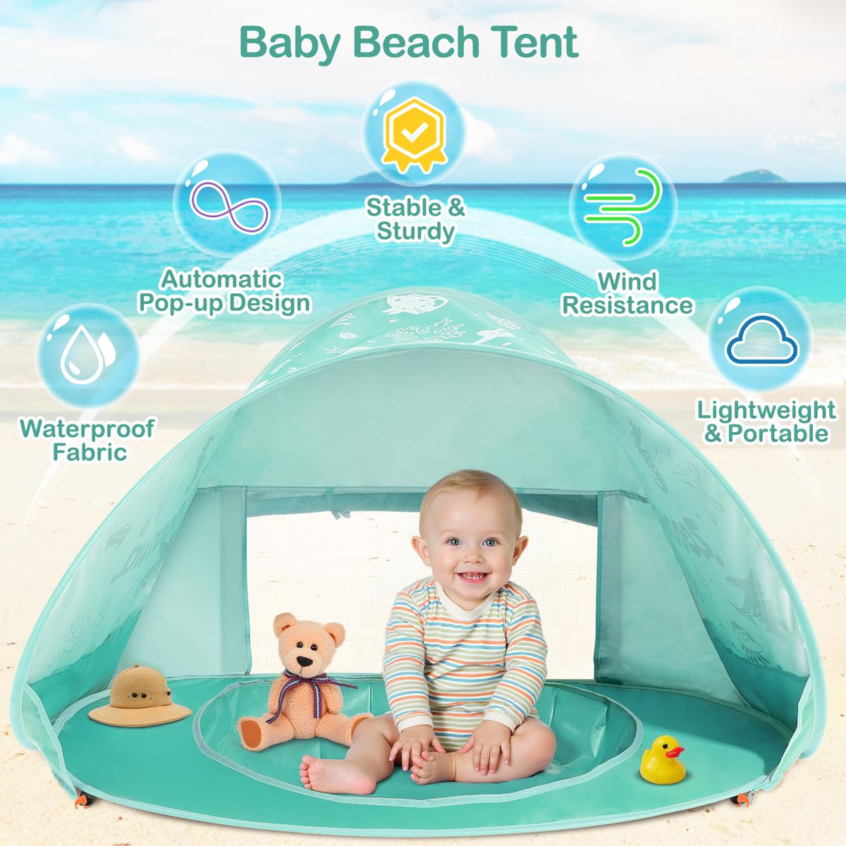 Zooawa Baby Beach Tent with Pool, Pop Up Beach Tent Sun Shade for Infant