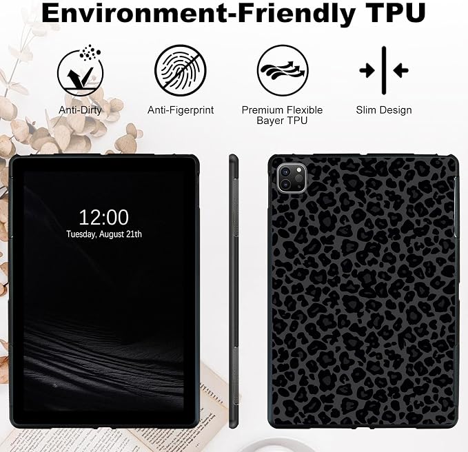 for Ipad Pro 12.9 Case iPad 6th Generation/iPad 5th Case/iPad 4th Generation (12.9 2022/2021/2020) Slim Design Matte TPU Rubber Soft TPU Protective Cover Dark Green Leopard Print Pattern