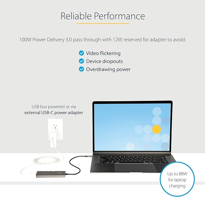 StarTech.com USB C Multiport Adapter - USB-C to HDMI 2.0b 4K 60Hz (HDR10), 100W Power Delivery Pass-Through, 4-Port USB 3.0 Hub - USB Type-C Mini Dock - 12" (30cm) Long Attached Cable (DKT30CHPD3)