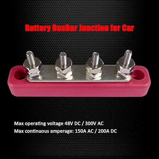 4 x #10 (M5) Studs Bus Bar, Ampper 4.2" Power Distribution Block Brass Battery BusBar Junction with Cover for Auto Boat Amplifier and More (Red)