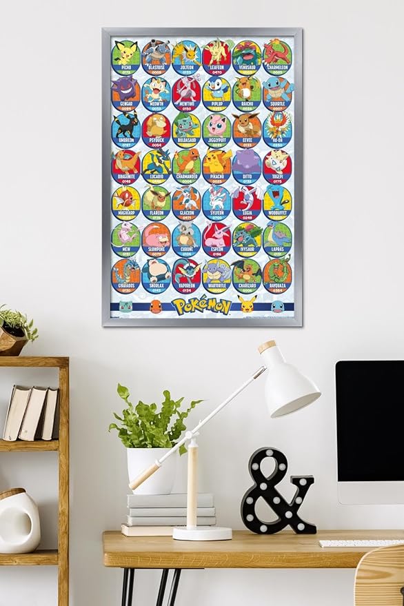 Pokémon: All-Time Favorites - Grid Wall Poster, 34L" x 22.4W", Silver Framed Version