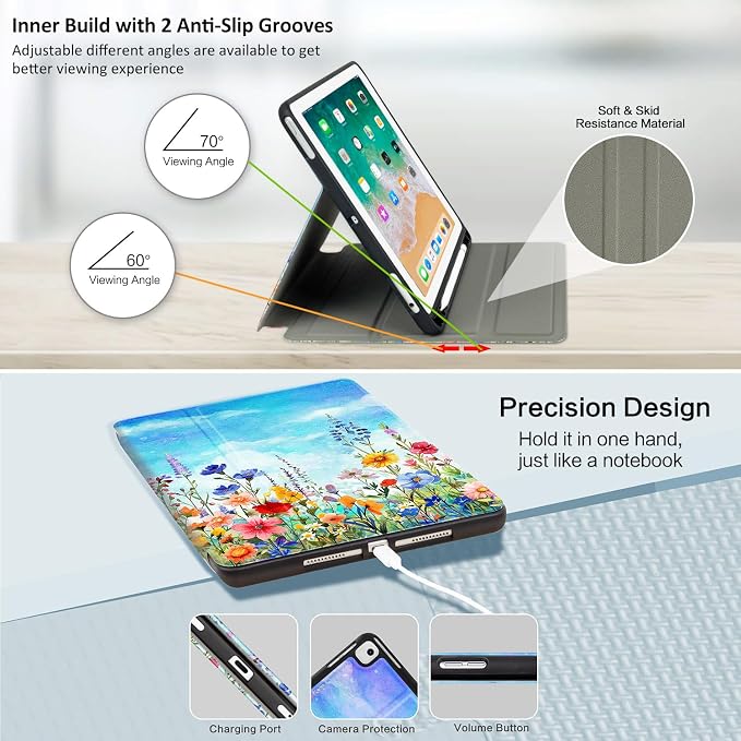 Lokigo Case for iPad 9th/8th/7th Gen 10.2 Air 3rd/Pro10.5 Aurora Forest | Protective Folio Soft Back Cover Pencil Holder for Teens/Students/Office Staffs 4 Angles Viewing Stand Auto Wake/Sleep
