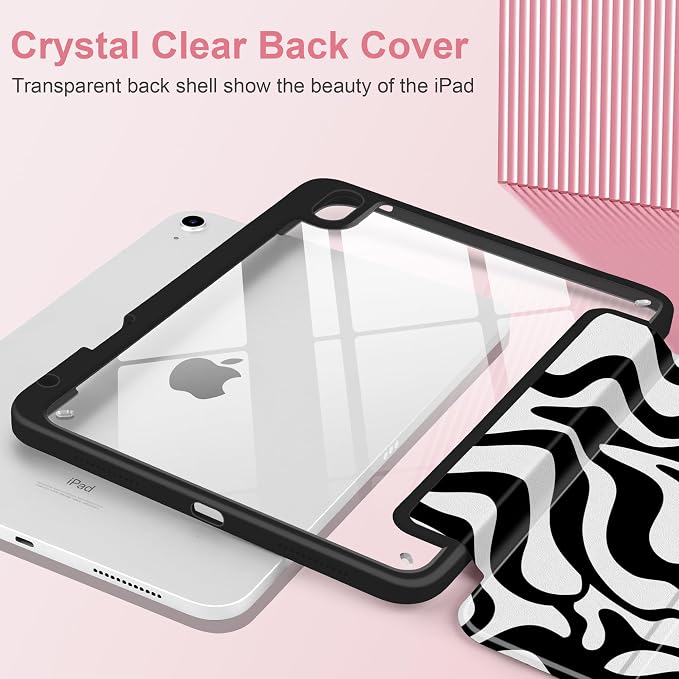 Case for iPad (A16) 11th Generation 11 inch 2025 /iPad 10th Gen 10.9 2022 - Aesthetic Cute Preppy Design Trifold Cover with Soft TPU Bumper Clear Back Auto Sleep/Wake Waves