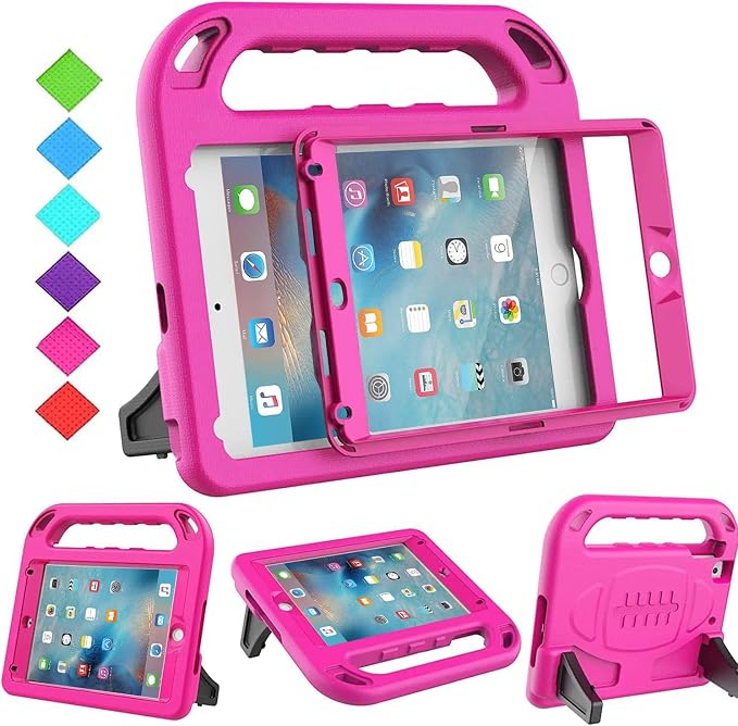 BMOUO Kids Case for New iPad mini 5 2019 / Mini 4 2015 - Built-in Screen Protector Shockproof Light Weight Handle Convertible Stand Case Cover for New iPad mini 5th Generation 2019 - Black