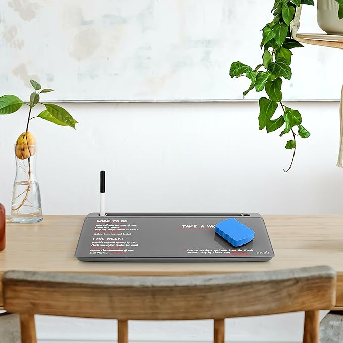 Birch Small Desktop Whiteboard – Glass Dry Erase Board Desk Pad Keyboard Stand with Storage Compartment, Adjustable Dividers, 3 Markers & Marker Holder – Perfect for Office, Home, & School (Charcoal)