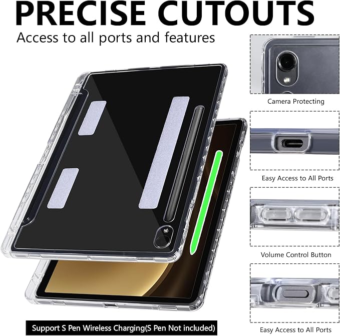 Case for Samsung Galaxy Tab S10 Lite / S10 FE / S9 FE 10.9-Inch / S9 11 | PU Leather / Zipper Bag / Clear Back Case / Hand Strap / Shoulder Strap / S-Pen Holder / Stand Cover
