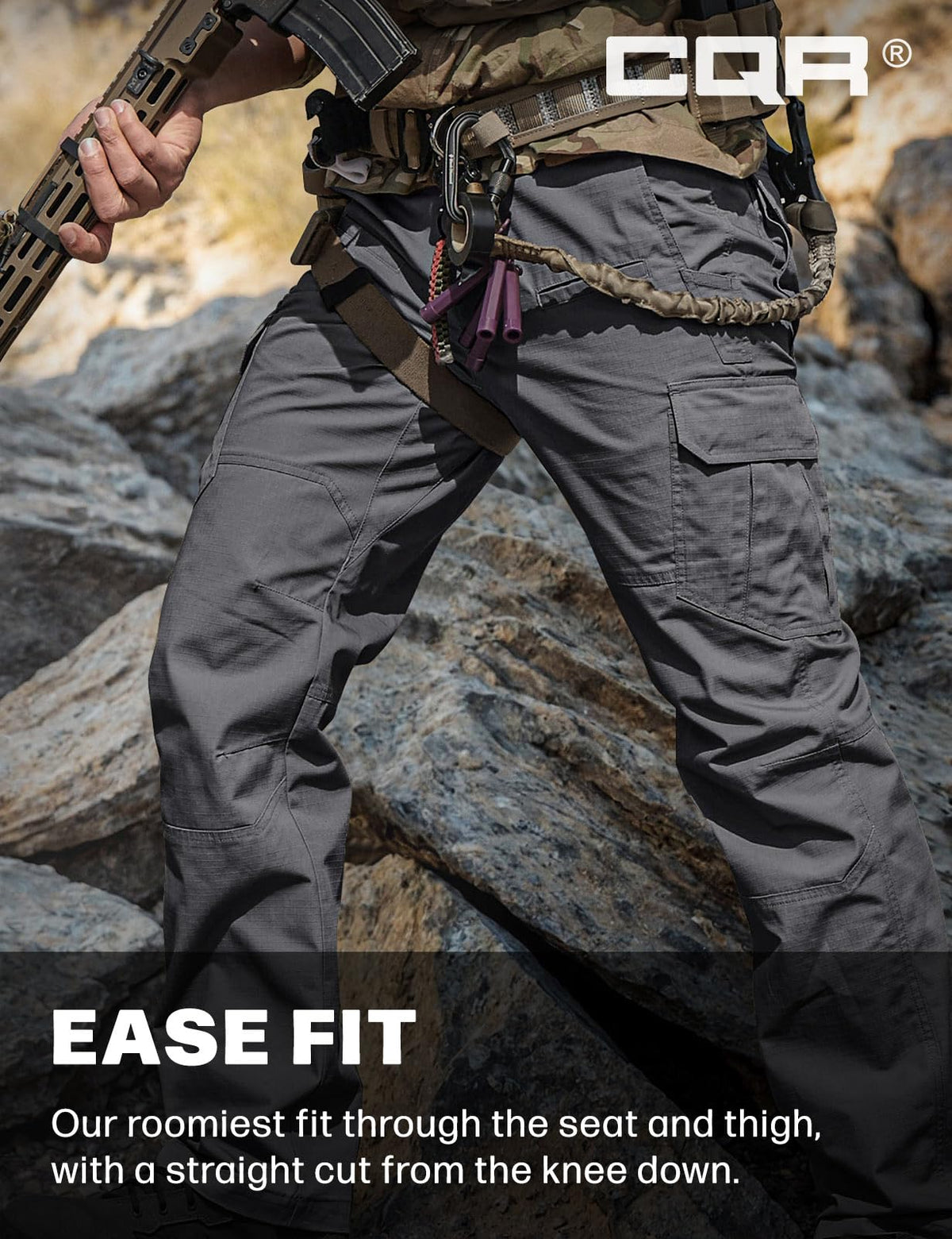 CQR Men's Tactical Pants, Water Resistant Ripstop Cargo Pants, Lightweight EDC Work Hiking Pants, Outdoor Apparel, Raider Charcoal, 38W x 30L