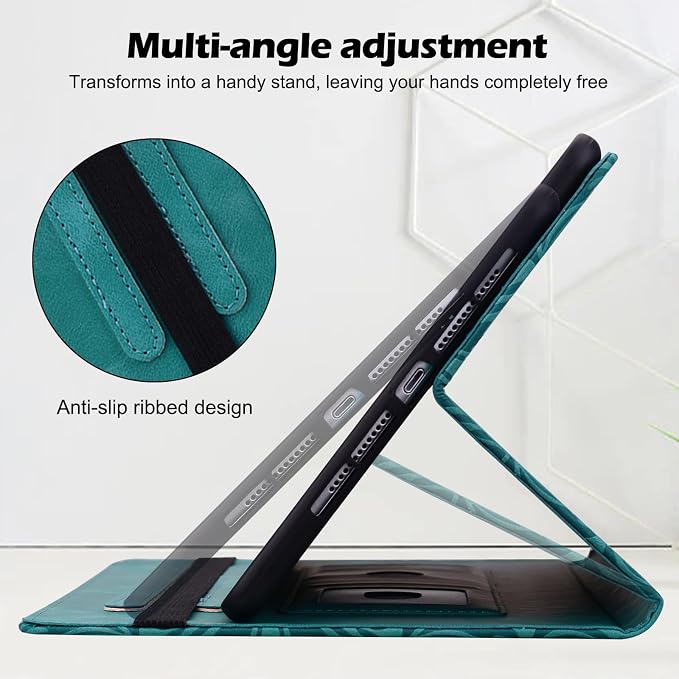 ALILANG Case for Samsung Galaxy Tab A 9.7 inch 2015 Case Model (SM-T550/T555/SM-P550/P555) Multi-Angle Viewing Protective Tablet Cover with Folding Stand &amp Pencil Holder -Blue