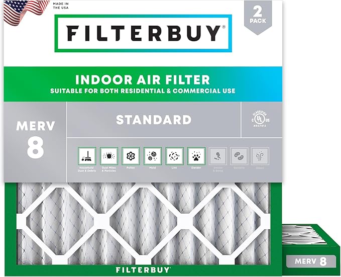 Filterbuy 10x10x2 Air Filter MERV 8 Essential Dust & Allergy Defense,