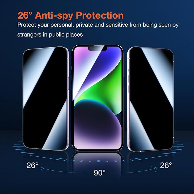KUZOOM 2Pack Privacy 9H+ Tempered Glass Screen Protector for iPhone 13 | 9H+ Tempered Glass 100% Fingerprint Unlock Automatic Dust Removal Anti-Scratch Protection