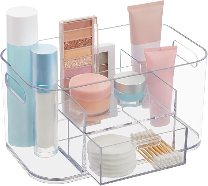 STORi Bliss Clear Makeup Organizer for Countertop, Divided Bathroom Organizer & Storage Drawer, Makeup Brush Holder, Cosmetic & Nail Polish Organizer, Made in USA