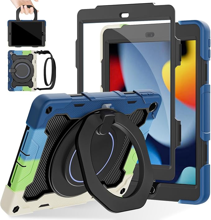 for iPad 9th 8th 7th Generation Case(iPad 10.2 inch) for Kids | 15ft Drop Protection Rugged with 360 Kickstand Handle Shoulder Strap，HD Screen Protector，Shockproof (2021/2020/2019 Release)