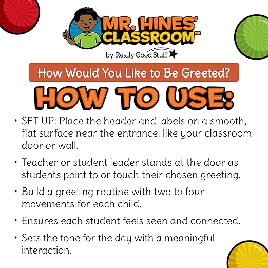 Really Good Stuff EZ Stick How Would You Like to Be Greeted? Labels - Motivational Encouragement Greeting Decals for Classroom - Teacher Supplies