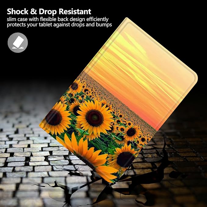 Case for Fire 7 Tablet &amp Fire 7 Kids (12th Gen 2022 Release) - Slim PU Leather Protective Smart Cover with Auto Sleep/Wake &amp Multi-Angle StandBlue Dandelion