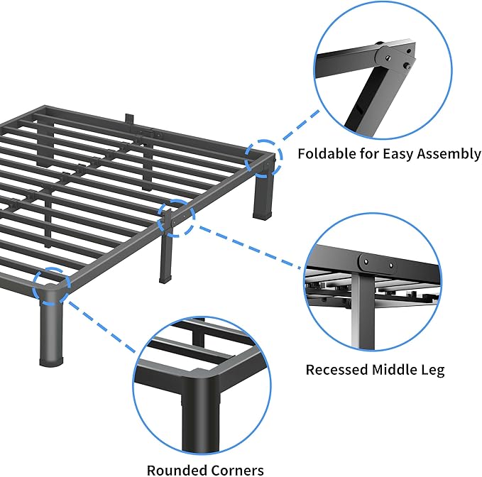 10 Inch Twin Size Bed Frame, 3500Lbs Heavy Duty Metal Platform with Round Corner Legs Mattress Slide Stopper, Steel Slat Support No Box Spring Needed, Noise Free, Non-Slip, Easy Assembly